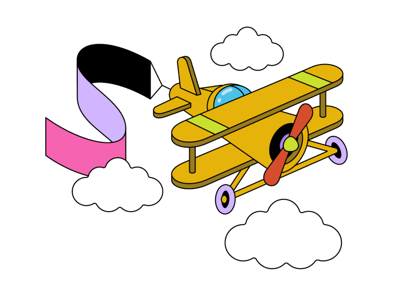 An illustration showing an airplane flying