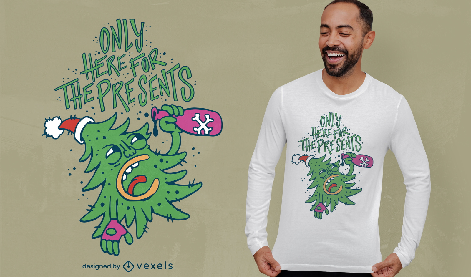 Betrunkener Weihnachtsbaum Anti-Weihnachts-T-Shirt-Design