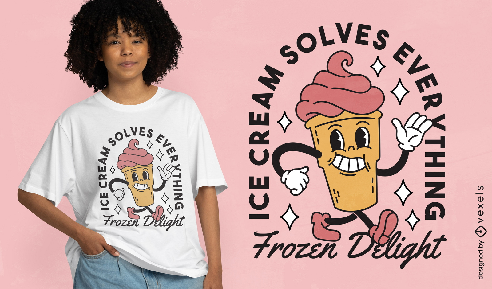 Eiscreme-Retro-Cartoon-T-Shirt-Design