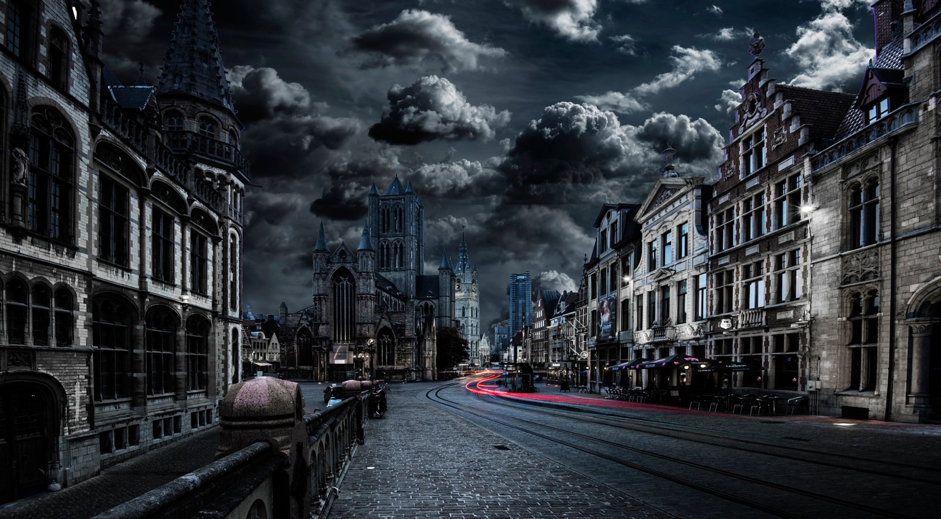 Ghent Nights: HD Wallpaper of Dark Architectural Beauty