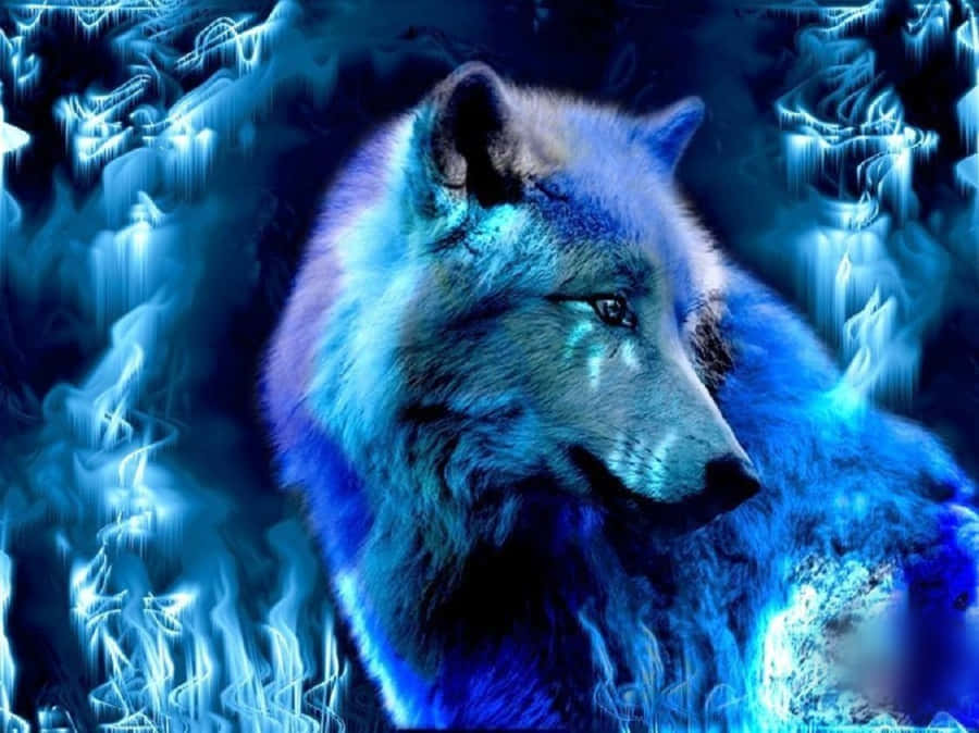 Blue Fire Wolf Wallpaper