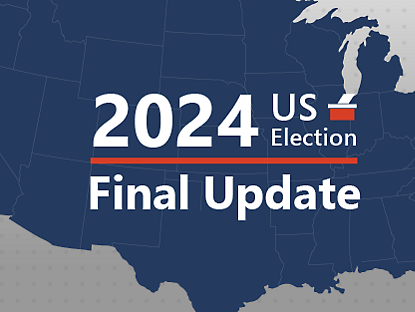 A blue map of the United States with white text 2024 US Election Final Update.