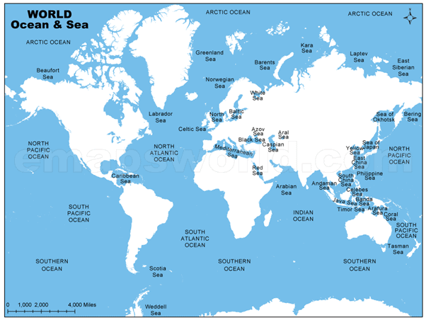 Seas In World Map - United States Map