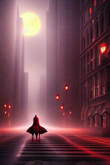 Vampire walking under a red moon in the city Epic cinematic brilliant ...