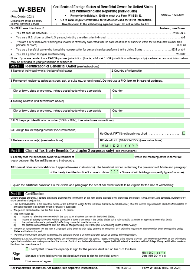 W-8BEN Formular