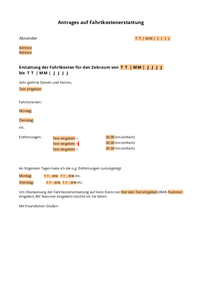 Antrag auf Fahrtkostenerstattung