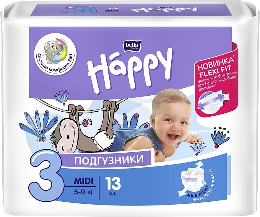 Scutece pentru bebeluși 5-9 kg, mărimea 3, 13 buc. - Bella Baby Happy 