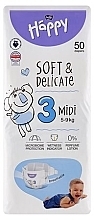 Scutece pentru copii 5-9 kg, mărimea 3 Midi, 50 buc. Bella Baby Happy Soft & Delicate