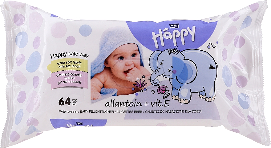 Șervețele umede cu vitamina E, 64 de bucăți - Bella Baby Happy Vit E & Allantoin