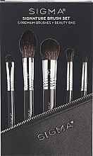 化粧ポーチに入ったメイクブラシ5本セット。 Sigma Beauty Signature Brush Set