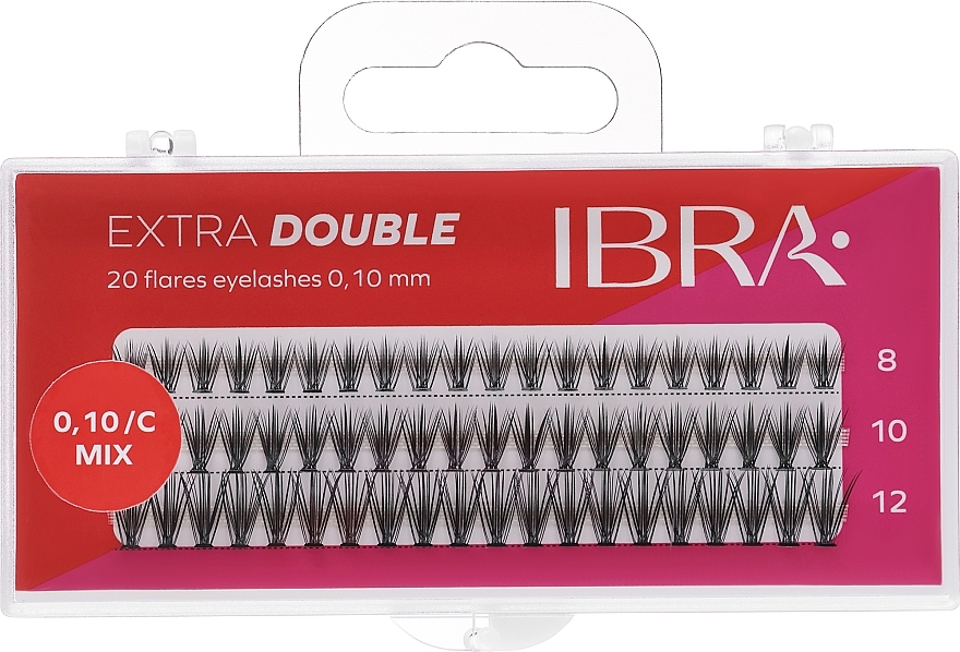 Ψεύτικες βλεφαρίδες σε τούφες C 0,1 mm, μείγμα - Ibra Extra Double 20 Flares Eyelash Mix