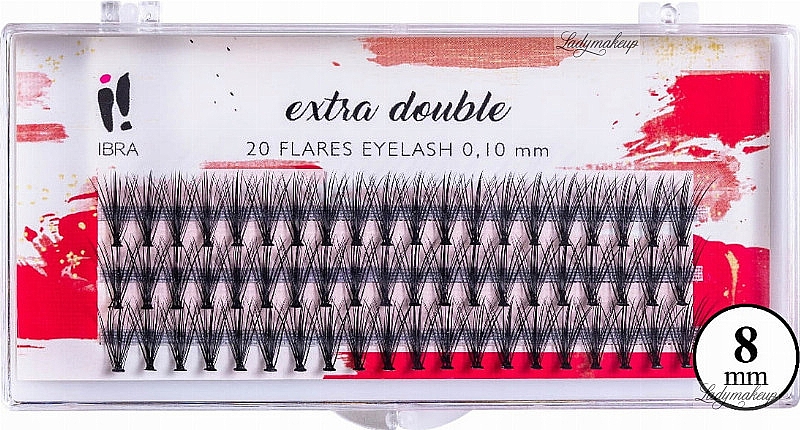 Βλεφαρίδες σε τουφάκια, C 0,1 mm, 8 mm - Ibra Extra Double 20 Flares Eyelash C 8 mm