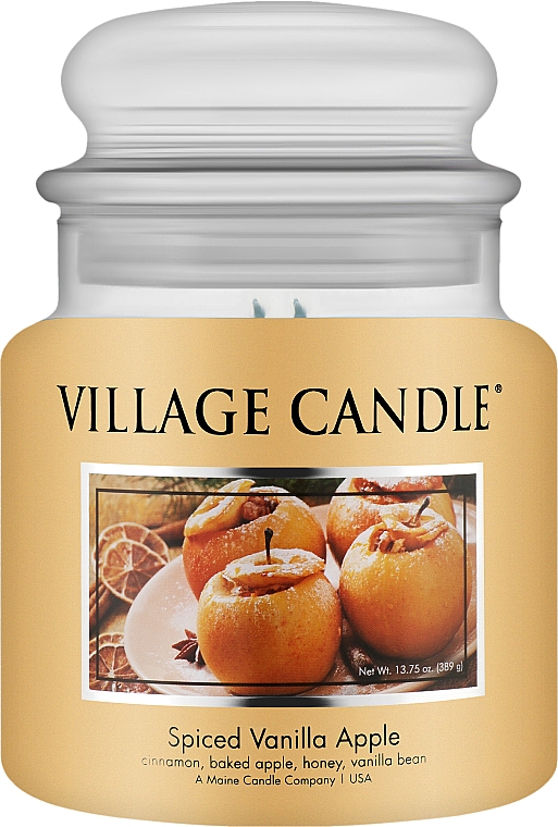 Mirisna svijeća u posudi, stakleni poklopac - Village Candle Spiced Vanilla Apple