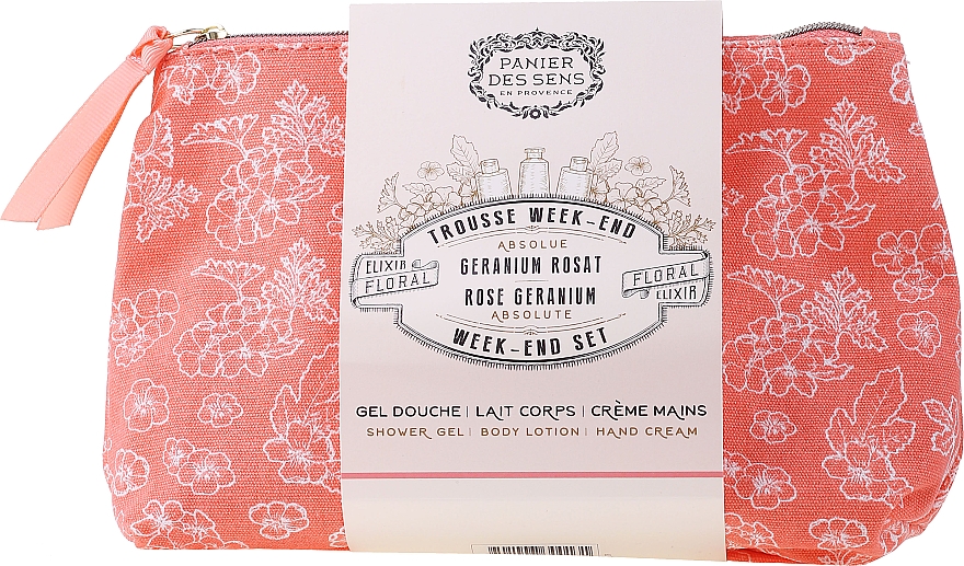 Set - Panier des Sens Rose Geranium Week-End Set (sh/gel/70ml + b/lot/70ml + h/cr/30ml + bag)