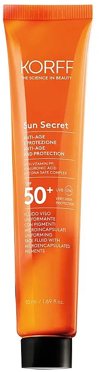 Tonizirajući fluid za lice protiv fotostarenja sa SPF50+ Korff Sun Secret Anti-Age Anti Spot Face Fluid SPF50