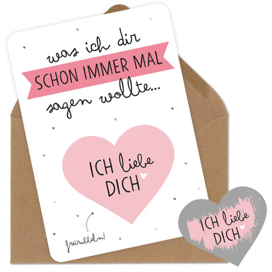 Auf diesem Bild ist folgendes zu sehen: Karte Rubbelkarte Ich liebe Dich als Geschenke Geschenkideen zu Geburtstag   Jahrestag von OWLBOOK