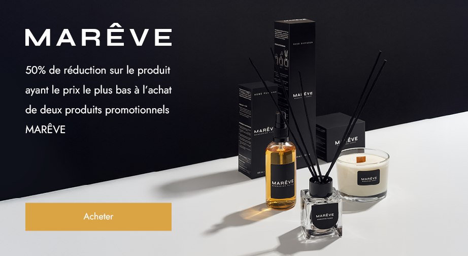 50% de réduction sur le produit ayant le prix le plus bas à l'achat de deux produits promotionnels MARÊVE