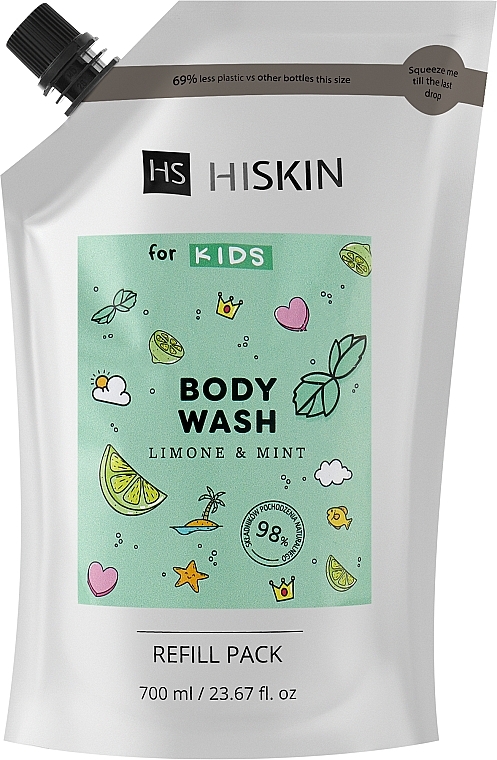 Gel de ducha para niños, Limón y menta - HiSkin Kids Body Wash Limone & Mint (doypack)