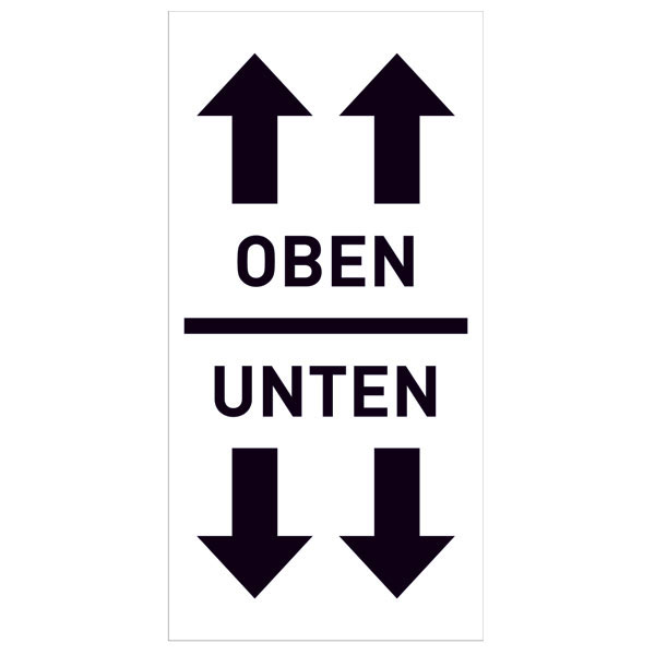 Verpackungsetiketten Text: unten / oben