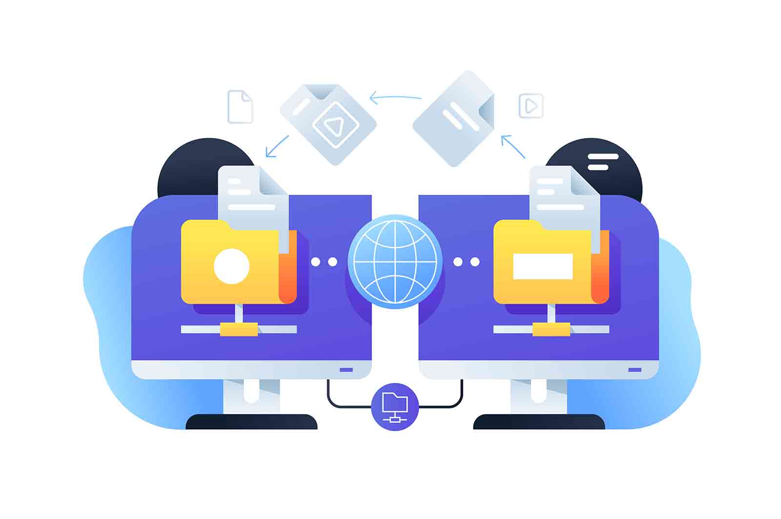 Computer digital file sharing using connection with online app. Technology for web business documents using network service.