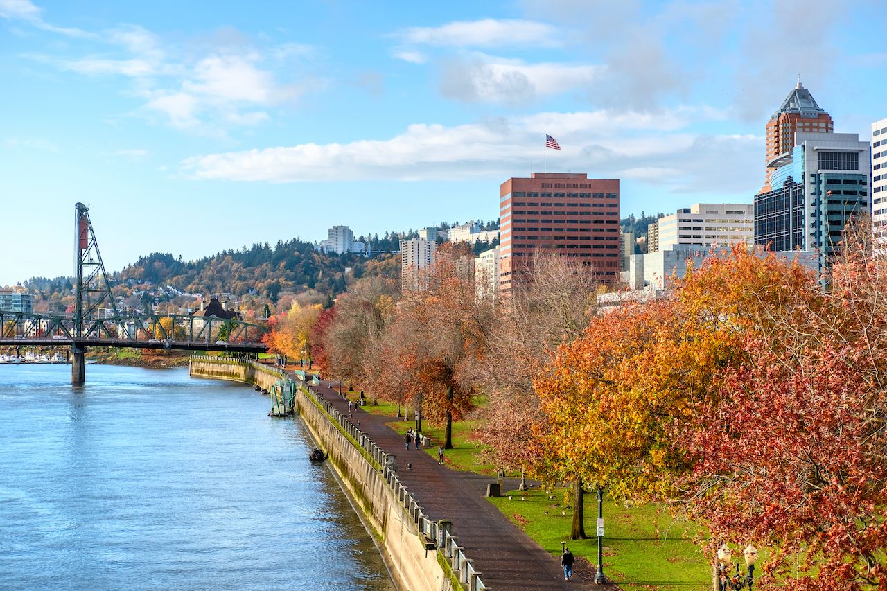 Portland city skyline at autumn, Oregon, USA