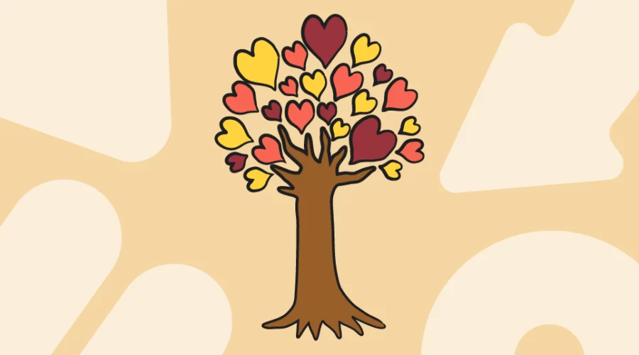 illustrated tree with heart leaves