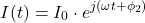 \[ I(t) = I_0 \cdot e^{j(\omega t + \phi_2)}} \]