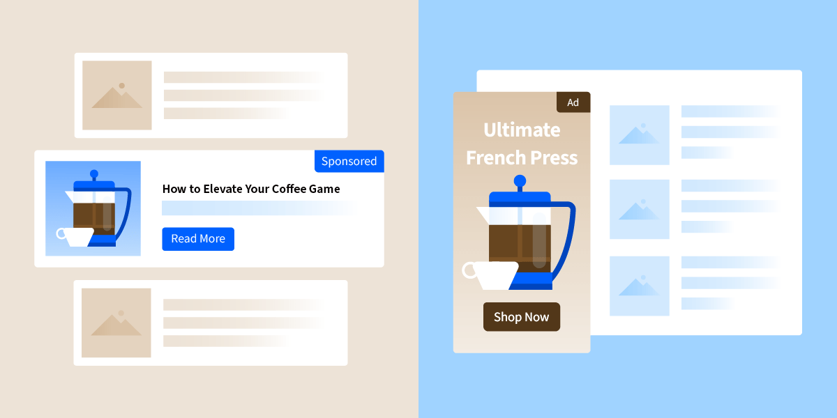 Illustration depicting the differences between native ads vs display ads