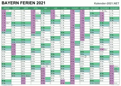 Kalender mit Ferien Bayern 2021 Vorschau