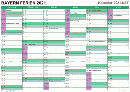 Halbjahreskalender mit Ferien Bayern 2021 Vorschau