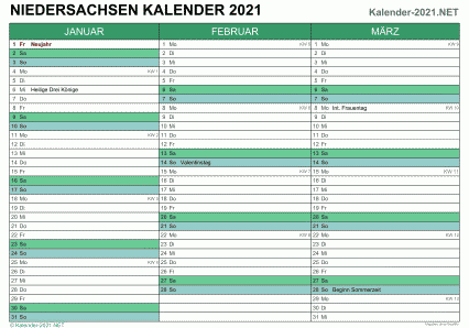 Niedersachsen Quartalskalender 2021 Vorschau