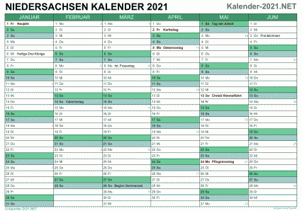 Niedersachsen Halbjahreskalender 2021 Vorschau