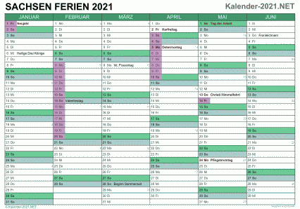 Halbjahreskalender mit Ferien Sachsen 2021 Vorschau