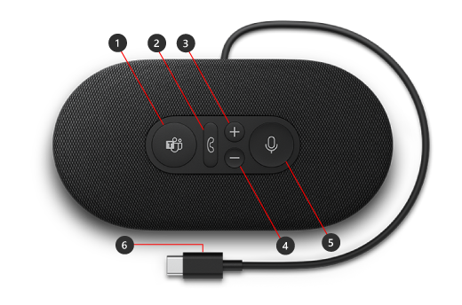 Tlačítka na reproduktoru Microsoft Modern USB-C Speaker