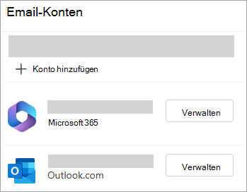 Screenshot des Fensters "Einstellungen" mit der Option "Konten verwalten" im neuen Outlook