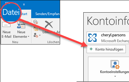 Wählen Sie "Datei" und dann "Konto hinzufügen" aus.