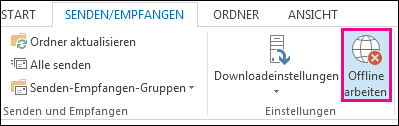 Option für den Offlinemodus auf der Registerkarte 'Senden/Empfangen'