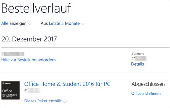 Zeigt die Seite "Bestellverlauf" im Microsoft Store.