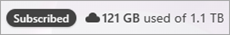 Screenshot: Abonnierter Badge und verwendeter OneDrive-Speicher