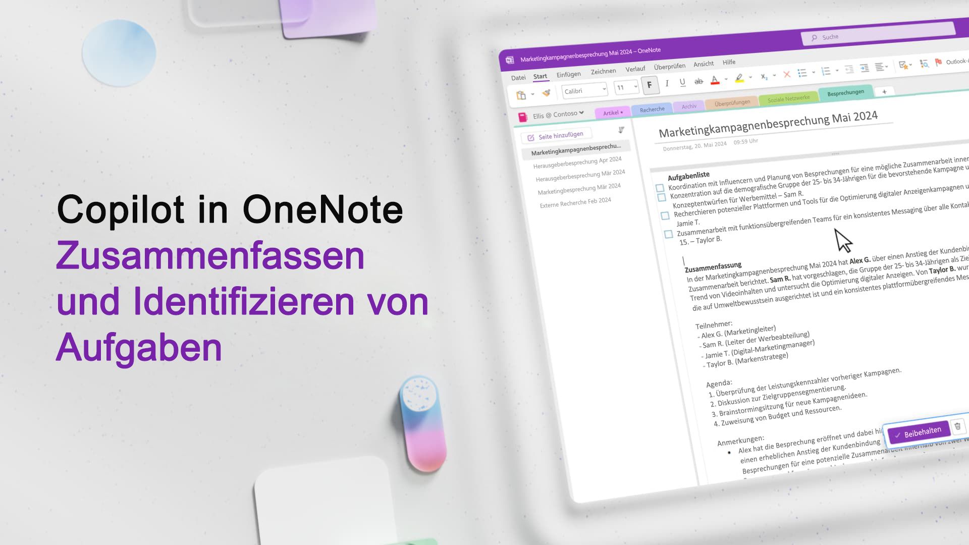 Video: Zusammenfassen und Identifizieren von Aufgabenelementen mit Copilot in OneNote