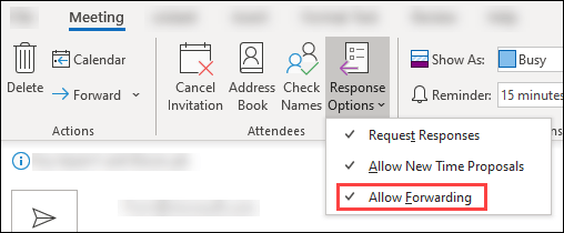 Use meeting toolbar to block forwarding