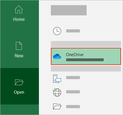 Office Open dialog showing OneDrive folder