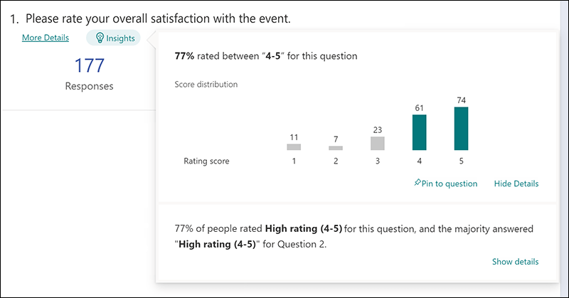 Insights button on Responses tab of Microsoft Forms