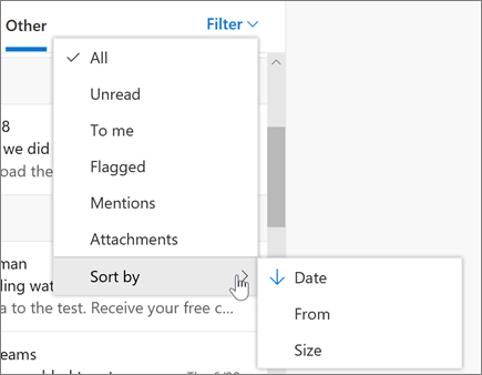 Filtering email in Outlook on the web