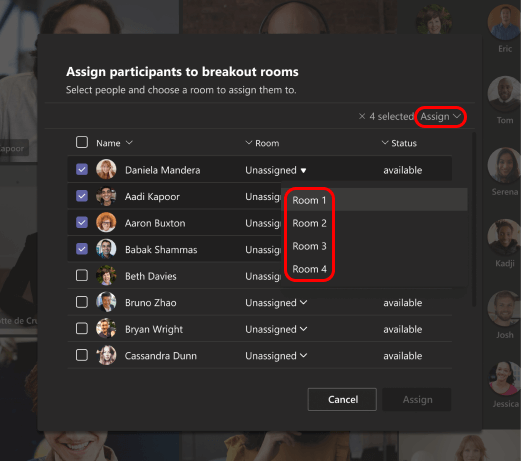 Image showing how to select breakout rooms for participants.