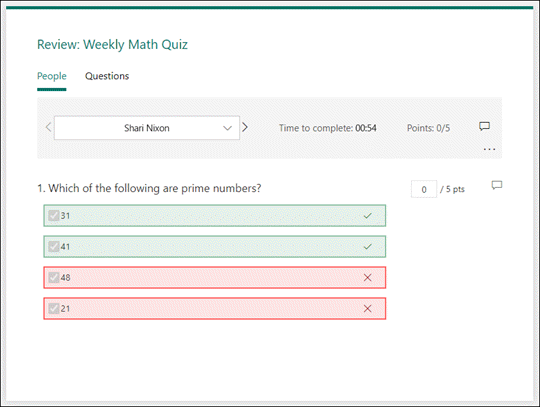 Review responses of quizzes.