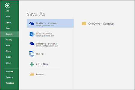 Save options in Office 2016