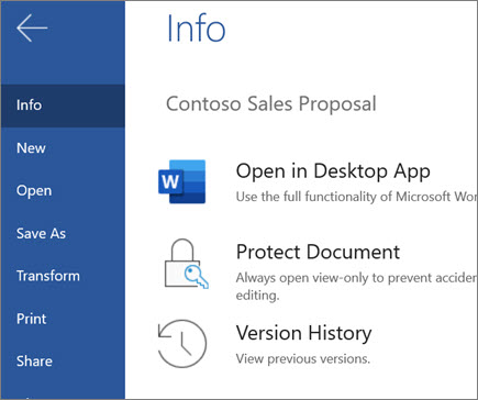 Version history in Word for the web