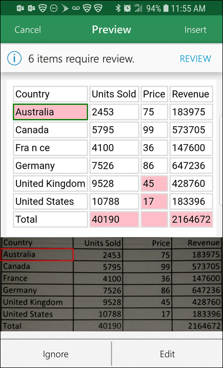 Excel import data from picture gives you the ability to correct any issues it found when converting your data.