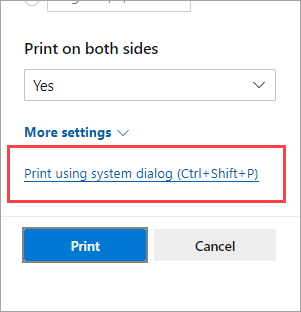 Print using system dialog box